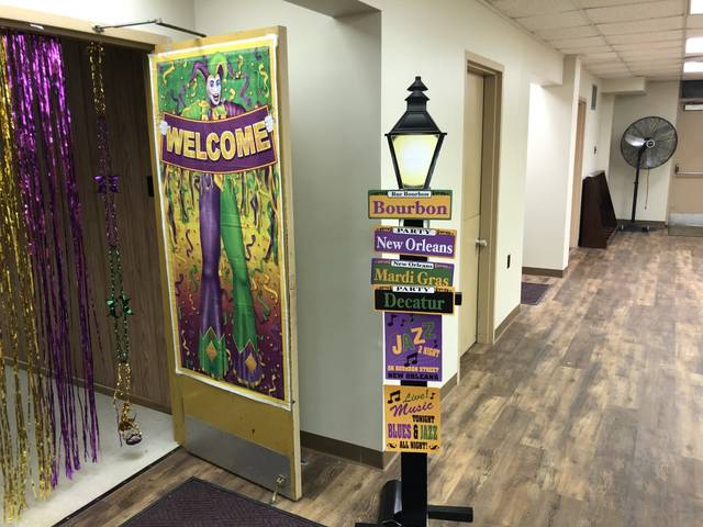 <p>Welcome signs for Saturday’s Mardi Gras celebration at St. Robert Bellarmine Parish at St. Aloysius Church in Wilkes-Barre.</p> <p>Kevin Carroll | Times Leader</p>