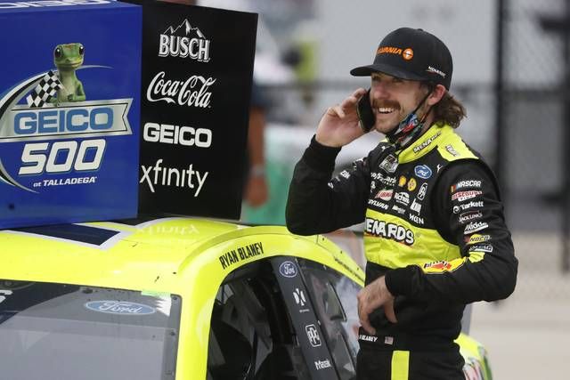 
			
				                                Ryan Blaney celebrates in Victory Lane after winning Monday’s Cup Series race at Talladega Superspeedway. Blaney posted his first career win at Pocono Raceway in 2017.
                                 John Bazemore | AP photo

			
		