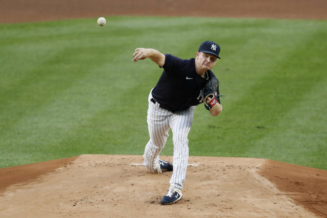 <p>New York Yankees non-roster invitee Clarke Schmidt delivers a pitch during the first inning of an intrasquad baseball game Monday at Yankee Stadium in New York.</p> <p>AP photo</p>