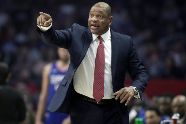 <p>In this Feb. 1, 2020, file photo, Los Angeles Clippers head coach Doc Rivers talks to his players during the first half of an NBA game against the Minnesota Timberwolves in Los Angeles.</p> <p>AP photo</p>