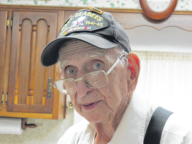 <p>Bob Megatulski sports his World War II hat, complete with the four bronze stars he earned while serving with the U.S. Navy Seabees in the Pacific Theater.</p> <p>Roger DuPuis | Times Leader</p>