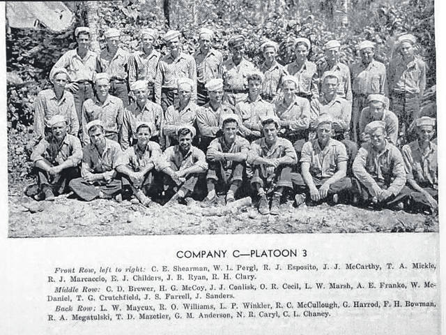 <p>This yearbook photo shows World War II veteran Bob Megatulski, of Forty Fort, with his platoon during their service with the U.S. Navy Seabees in the Pacific. Megatulski is seventh from left in the top row.</p> <p>Roger DuPuis | Times Leader</p>