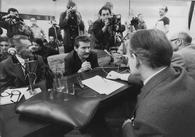 
			
				                                In this Aug. 26, 1980 photo, Lech Walesa, head of the striking workers delegation, center, is pictured during the first negotiations and signing of the preliminary contract between the striking workers and the Polish government delegation, led by deputy Premier Mieczyslaw Jagielski, with his back to the camera, right, at the Lenin shipyard in Gdansk, Poland. Poland on Monday, Aug. 31, 2020 celebrated 40 years since it took a crucial step toward democracy with the creation of the Soviet bloc’s first free trade union, Solidarity, which changed the course of the nation’s history.
                                 Bjoern Elgstrand | Reportagebild via AP

			
		