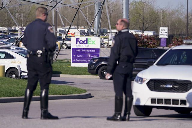 
			
				                                Police stand near the scene where multiple people were shot at the FedEx Ground facility early Friday morning, April 16, 2021, in Indianapolis. A gunman killed eight people and wounded several others before apparently taking his own life in a late-night attack at a FedEx facility near the Indianapolis airport, police said, in the latest in a spate of mass shootings in the United States after a relative lull during the pandemic. (AP Photo/Michael Conroy)
 
			
		