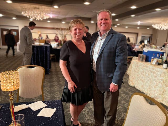 <p>President of WVCA’s Board of Directors, Kathy Dunsmuir, left, and board member, Kevin Kane, right, both highlighted the reward of helping the area’s children and the feeling of being together to celebrate once more.</p>
                                 <p>Ryan Evans | Times Leader</p>