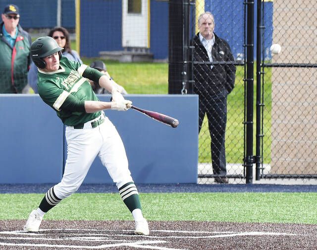 
			
				                                Wyoming Area’s Joe Colarusso singles in the second inning on Wednesday.
                                 Tony Callaio | For Times Leader

			
		