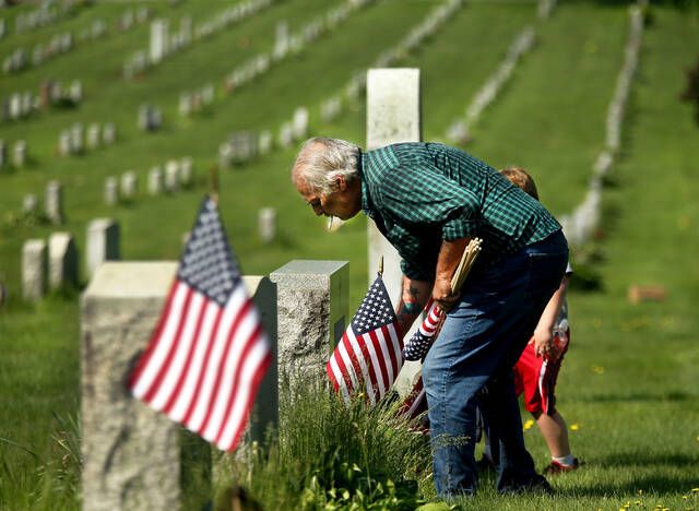 

<p>Dave Shotwell, 62, of Hanover, placed a new flag on the veteran’s grave when his grandson, Gabriel Kocher, 6, watches Saturday at St. Mary’s Cemetery in Hanover.</p>
<p>Fred Adams.  |  For Times Leader</p>
<p>“srcset =” https://s24526.pcdn.co/wp-content/uploads/2022/05/128534969_web1_flags6_faa.jpg.optimal.jpg “sizes =” (- webkit-min-device-pixel-ratio: 2) 1280px , (min-resolution: 192dpi) 1280px, 640px “class =” entry-thumb td-animation-stack-type0-3 “style =” float: left;  width: 200px;  margin: 3px; “/></a></p>
<p><small class=