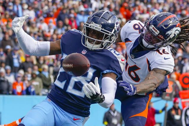 Denver Broncos wide receiver Tyrie Cleveland (16) plays against