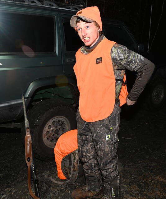 <p>Jesse Herron, 22, prepares himself and his gear prior to heading to his hunting spot in Exeter Twp. early on Saturday morning.	</p>
                                 <p>Tony Callaio | For Times Leader</p>