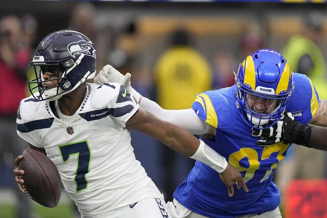 Seattle Seahawks linebacker Cody Barton (57) lines up for play