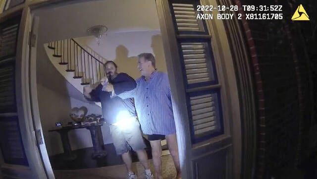 
			
				                                This image from video from police body-worn camera footage, released by the San Francisco Police Department, shows Paul Pelosi, right, fighting for control of a hammer with his assailant, David DePape, during a attack at Pelosi’s home in San Francisco on Oct. 28, 2022. DePape wrests the tool from Pelosi and lunges toward him the hammer over his head. The blow to Pelosi occurs out of view of the video as officers rush into the house and subdue DePape. 
                                 San Francisco Police Department via AP

			
		