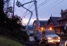 
			
				                                Crews work to clean up a tangled mess of downed trees and power lines on Main Street, Nanticoke, late Thursday evening.
                                 Margaret Roarty | Times Leader

			
		