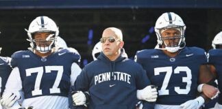 
			
				                                Penn State head coach James Franklin leads his team onto the field for their NCAA football game against Rutgers on Saturday in State College.
                                 AP photo

			
		