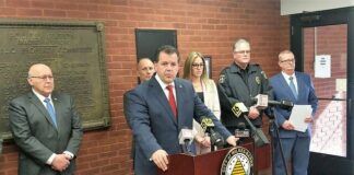 
			
				                                Luzerne County District Attorney Sam Sanguedolce on Tuesday released information about an investigation into the decomposed body found in the basement of a Carlisle Street, Wilkes-Barre, residence on Feb. 27, 2024. Standing in rear from left: Wilkes-Barre Mayor George Brown, Wilkes-Barre Police Lieutenant Detective Matthew Stash, Luzerne County Assistant District Attorney Carly Levandoski, Wilkes-Barre Police Chief Joseph Coffay and Luzerne County Detective Charles Jensen.
                                 Ed Lewis | Times Leader

			
		