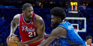 
			
				                                Sixers star Joel Embiid, left, returned from a knee injury down the stretch to help Philadelphia secure the No. 7 seed in the East.
                                 Chris Szagola | AP photo

			
		